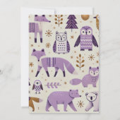 プリント可能なパープルとゴールドのスカンジナビア動物 招待状 (裏面)