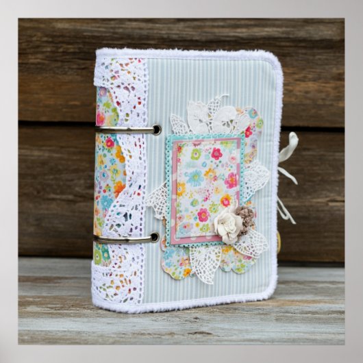 プリント可能なレース付きスクラップブックのかわいい写真 ポスター (正面)