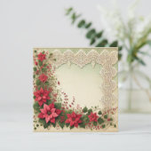 プリント可能なヴィンテージレースポインセチア枠スクラップブック 招待状 (スタンド正面)