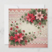 プリント可能なヴィンテージレースポインセチア枠スクラップブック 招待状 (裏面)