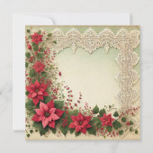 プリント可能なヴィンテージレースポインセチア枠スクラップブック 招待状 (正面)