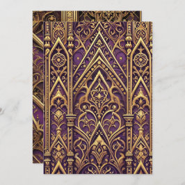 プリント可能な紫と金のビクトリアンゴシックパターン 招待状