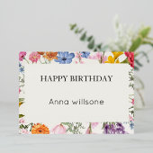 プリント可能な花の誕生日カード | 即時ダウンロード 箔招待状 (立ち正面)