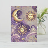 プリント可能 パープル&ゴールド ボヘミアンスタイル 天体 太陽と月 招待状 (スタンド正面)