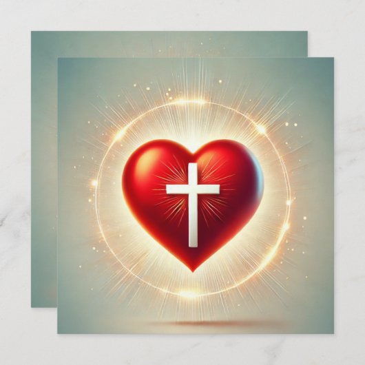 プリント可能 輝く真っ赤なハートのクリスチャンスクラップブック 招待状 (正面/裏面)