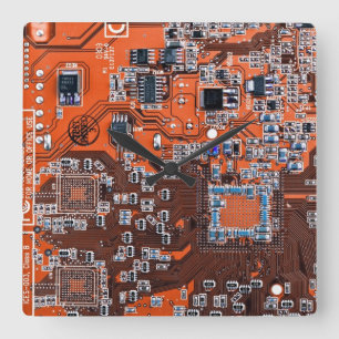 プリント回路アセンブリPCBオレンジ回路基板 スクエア壁時計