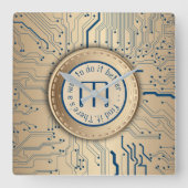 プリント回路基板エレクトロニクス銅モノグラム スクエア壁時計 (正面)