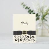 プリント弓アイボリー、金ゴールド、ブラックフローラ返信カード 招待状 (スタンド正面)
