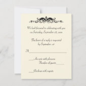プリント弓アイボリー、金ゴールド、ブラックフローラ返信カード 招待状 (裏面)