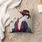 プリント日本の、ファン付き女性 クッション (ブランケット)