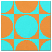 プリント生地、青とオレンジの四角と丸 ファブリック (クローズアップ)