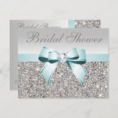 プリント銀シークインティール(緑がかった色)ボウイメージブライダルシャワー 招待状 (正面/裏面)