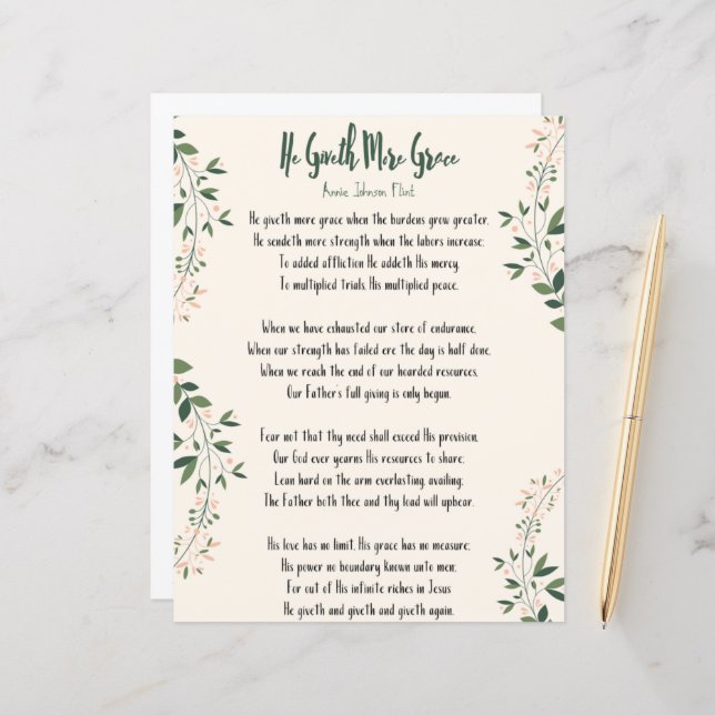 プリント – アニー・ジョンソン・フリント'彼は更なる恵みを与える' (正面/裏面インサイチュ)