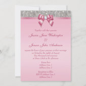 プリント シルバー シークインとピンクのボウ ウェディング 招待状 (裏面)