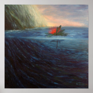 プリント：ポウチュカワレッドフラワーの青い海 ポスター