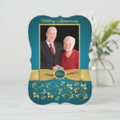 プリント リボン おしゃれな形 ６５周年 誕生日 招待状 (スタンド正面)