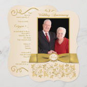 プリント リボン おしゃれな形 ６５周年 誕生日 招待状 (正面/裏面)