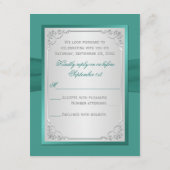 プリント リボン ティール、シルバー フラワーリプライ カード (裏面)