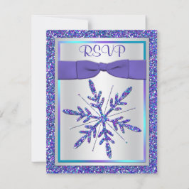 プリント リボン パープル アクア シルバー ウェディング RSVP 招待状