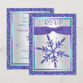 プリント リボン パープル アクア シルバー ウェディング RSVP 招待状 (正面/裏面)