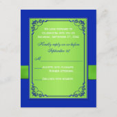 プリント リボン ブルー グリーン フローラル ハーツ 返信カード (裏面)