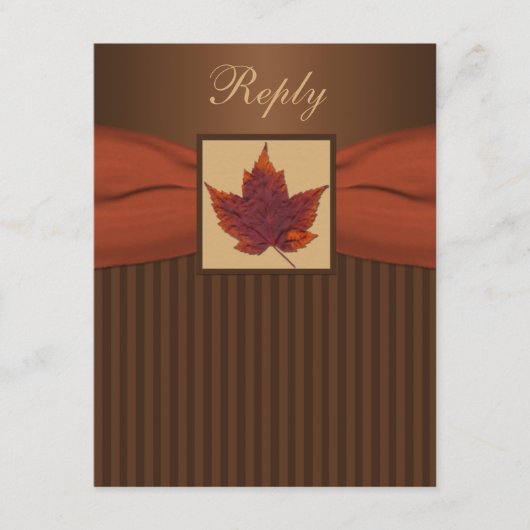 プリント リボン 秋の葉 ストライプ ウェディング RSVP (正面)