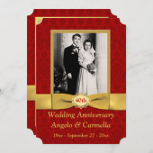 プリント リボン 結婚40周年 記念日 招待状 (正面/裏面)