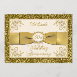 プリント リボン 花柄 50周年 誕生日 招待状