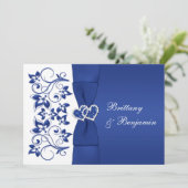 プリント リボン 青 白 花模様 ウェディング 招待状 (スタンド正面)