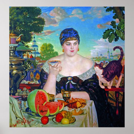 プリント: Merchant's Wife by Boris Kustodiev ポスター (正面)