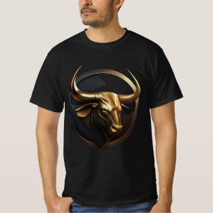 プリントTシャツ「Vector Bull:ブラック&金ゴールドロゴ」 Tシャツ