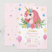 プリン特典！ユニコーンの魔法のような誕生日パーティーの招待状 招待状 (正面/裏面)