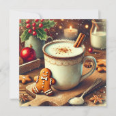 プリン特製 ヴィンテージ クリスマス ジンジャーブレッド ホットミルク 招待状 (正面)