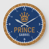 プリン王室のスフェイク金ゴールドグリッタークラウンボーイズルーム ラージ壁時計 (正面)