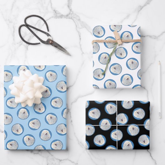 プリ絵を描ホワイトクリームカワイイオリジナルドッグアート ラッピングペーパーシート (正面)