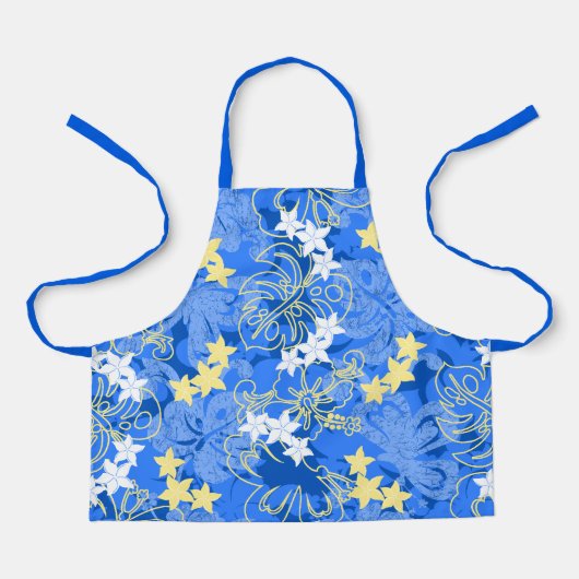 プルエレフアバタフライハイビスカスハワイアンブルー エプロン (正面)