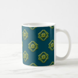 プルシアンブルーMugnificeの金抽象的な花 コーヒーマグカップ