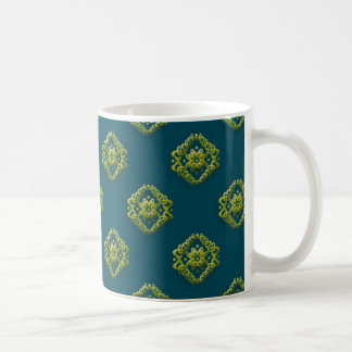 プルシアンブルーMugnificeの金抽象的な花 コーヒーマグカップ