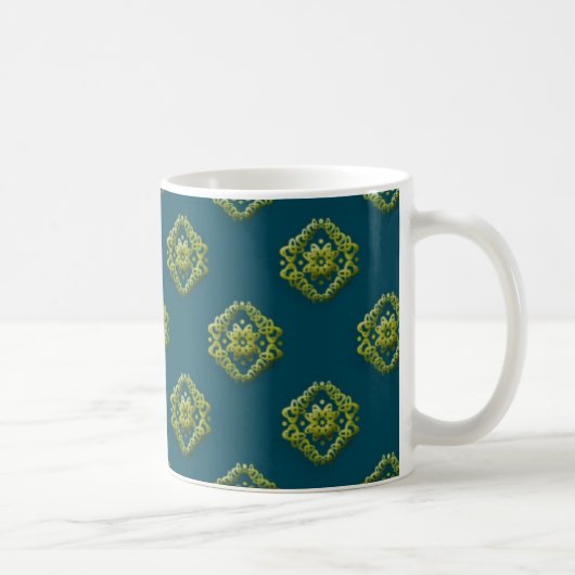 プルシアンブルーMugnificeの金抽象的な花 コーヒーマグカップ (右)