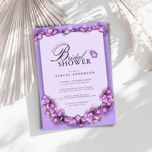 プルプエレガントムーン薄紫アーチフローラブライダルシャワー 招待状