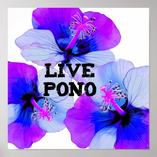 プルプルブルーのハワイアンハイビスカスの花 Live Pono  ポスター (正面)