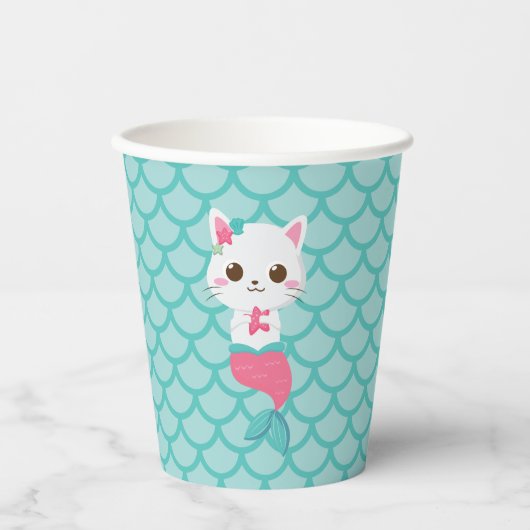 プルメイドマーメイド子猫ターコイズ誕生日パーティー 紙コップ (正面)