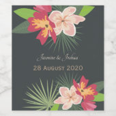 プルメリアとトロピカルな葉 ワインラベル (シングルラベル)