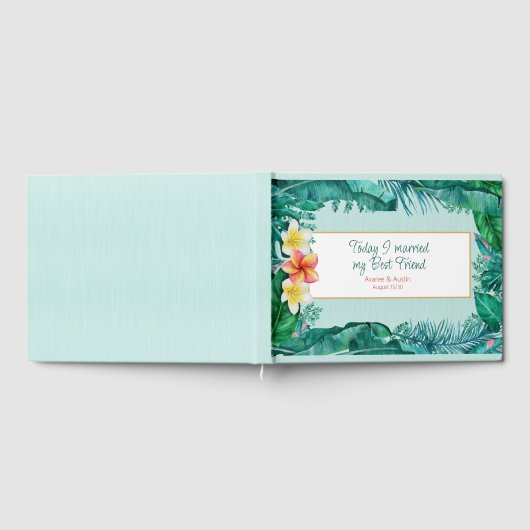 プルメリアと熱帯グリーン離れ結婚ズ ゲストブック (全面)