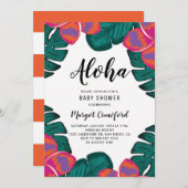 プルメリアと緑の熱帯性ベビーシャワー 招待状 (正面/裏面)