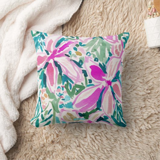 プルメリアの楽園の熱帯花の水彩画 クッション (ブランケット)