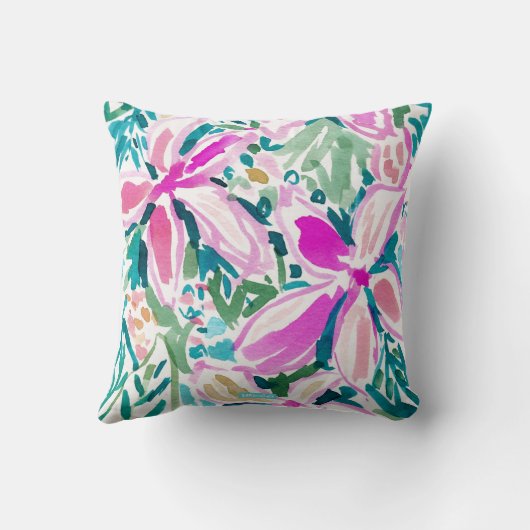 プルメリアの楽園の熱帯花の水彩画 クッション (裏面)