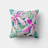 プルメリアの楽園の熱帯花の水彩画 クッション (正面)
