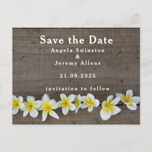 プルメリアの結婚式Save The Dateカード 案内ポストカード (正面)