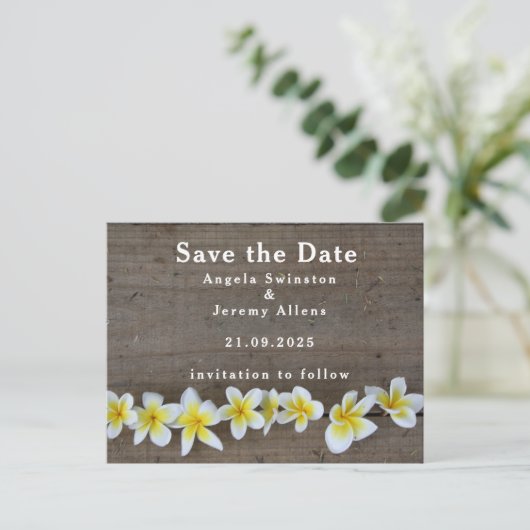 プルメリアの結婚式Save The Dateカード 案内ポストカード (スタンド正面)